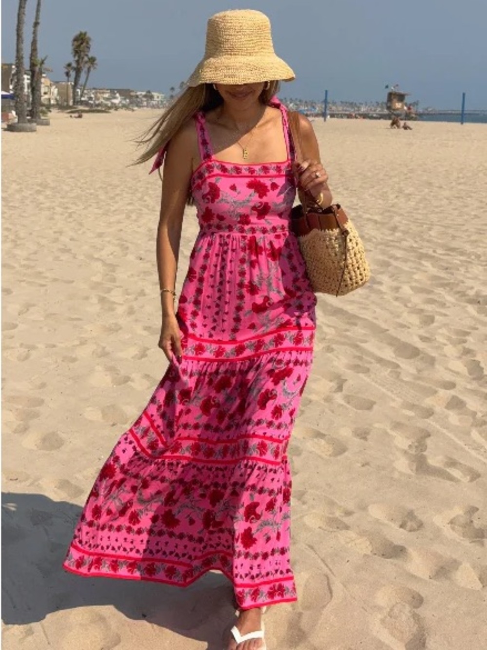Beach riot charlotte dress in redwood floral size M worn once maxi dress pink - Picture 1 of 3